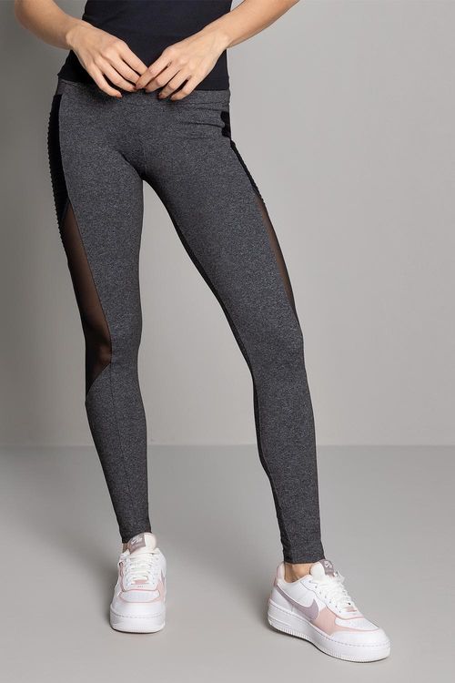 Calça Legging Mesh Nervuras PROMO - Mescla com Preto