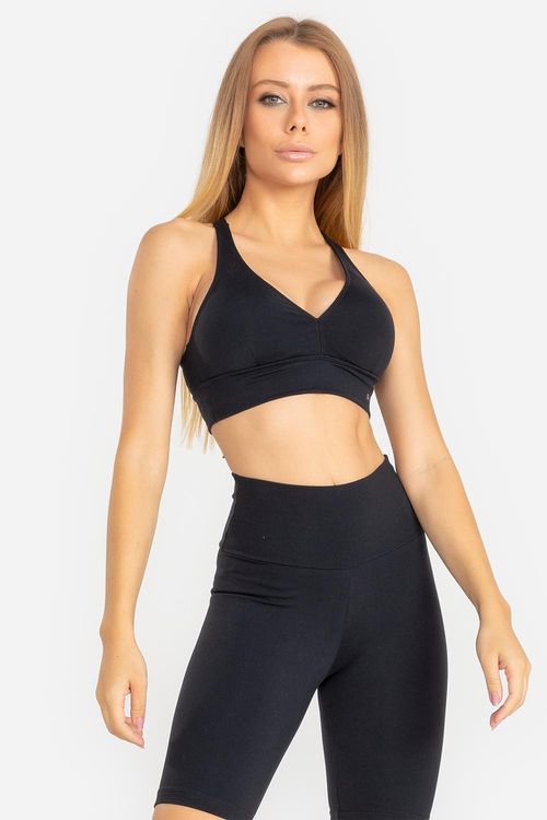 Top High Compression Decote V Com Bojo Removível - Preto