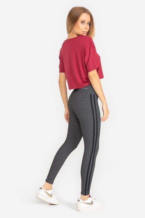 Calça Legging High Compression com Galão - Mescla Preto