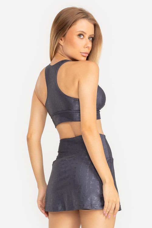 Top Jacquard ID Decote V Com Bojo Removível - Chumbo