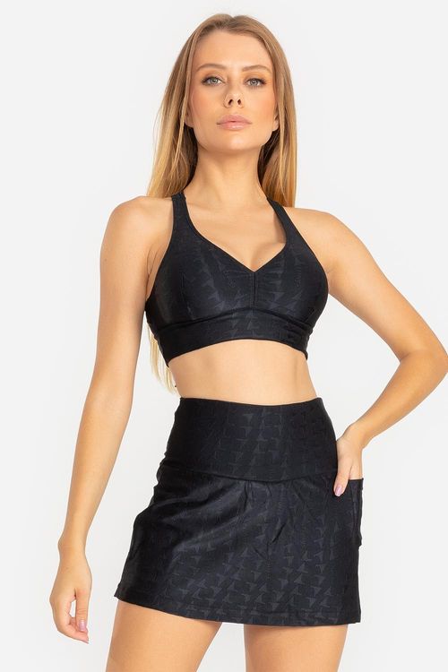Top Jacquard ID Decote V Com Bojo Removível - Preto