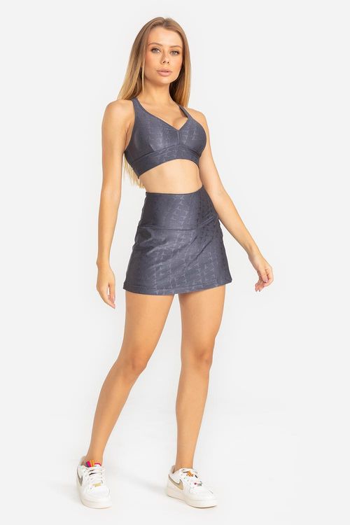 Saia-Shorts Jacquard ID com Bolso - Chumbo