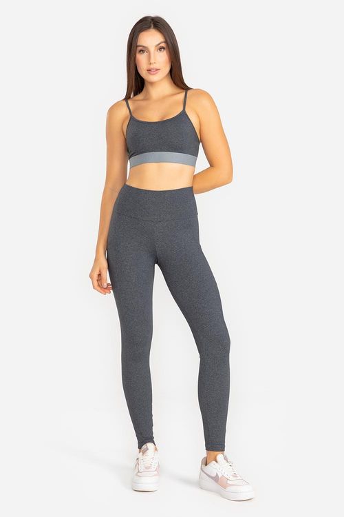 Calça Legging High Compression Essential Com Bolso - Mescla Preto