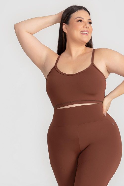 Top Plus Impact com Bolso Funcional e Bojo Removível - Cacau