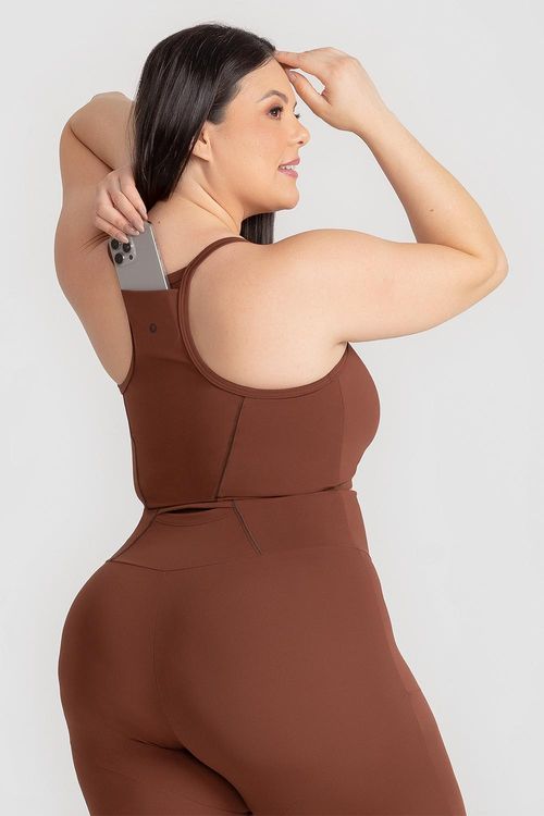 Top Plus Impact com Bolso Funcional e Bojo Removível - Cacau