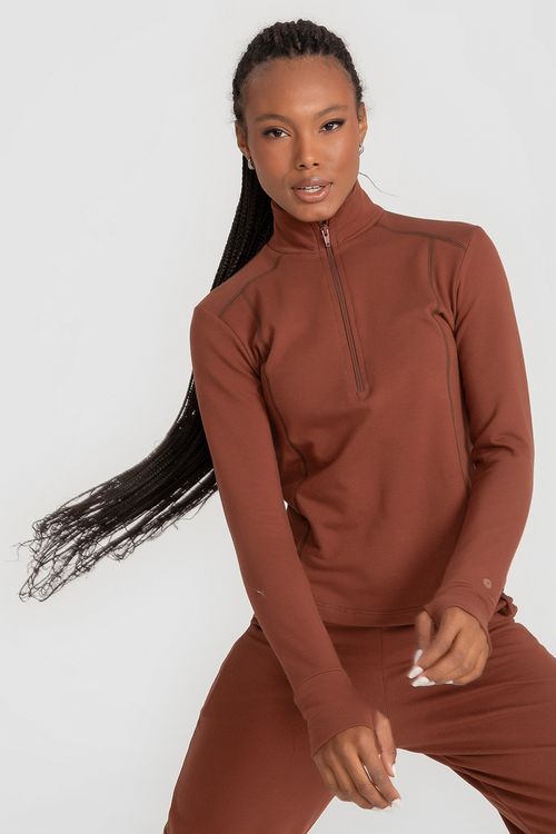Blusa Comfy Fleece com Abertura para Polegar - Cacau