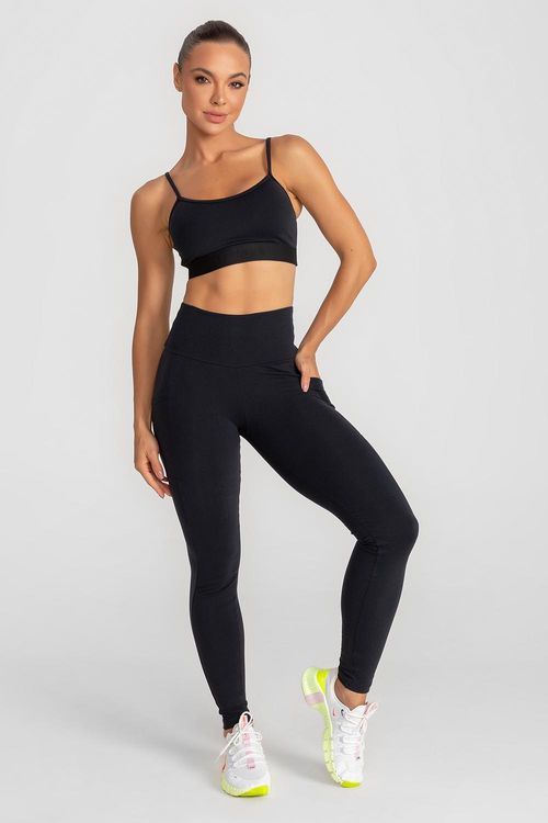Calça Legging High Compression Essential Com Bolso - Preto