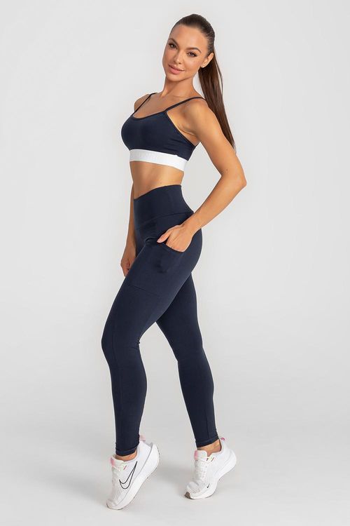 Calça Legging High Compression Essential Com Bolso - Marinho Ebony