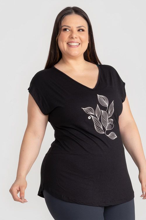 T-Shirt Plus Fluidity Botanic - Preto