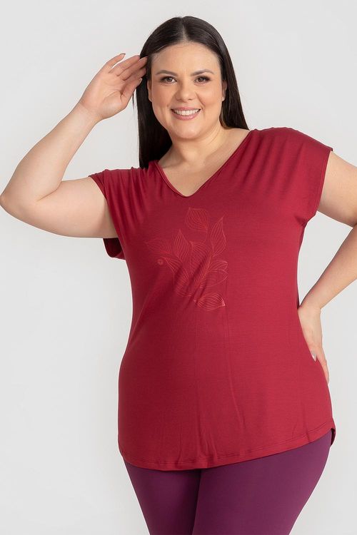 T-Shirt Plus Fluidity Botanic - Vinho