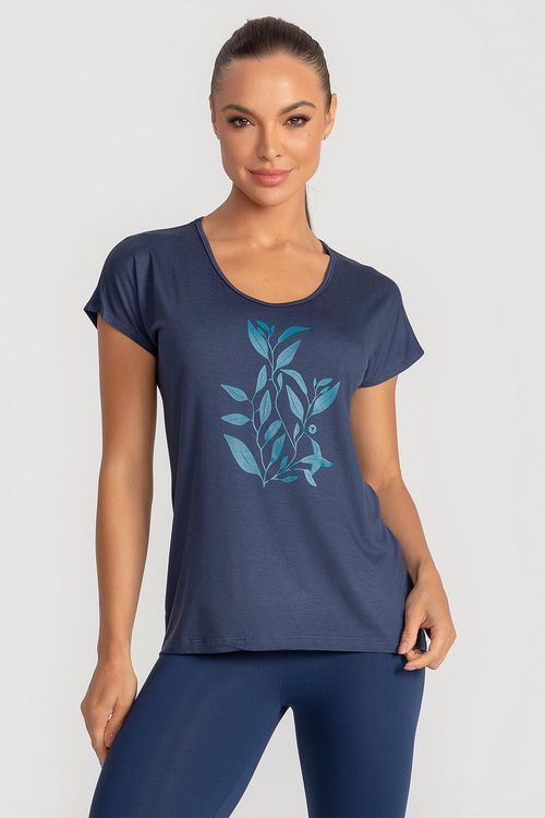 T-Shirt Fluidity Leaves - Marinho