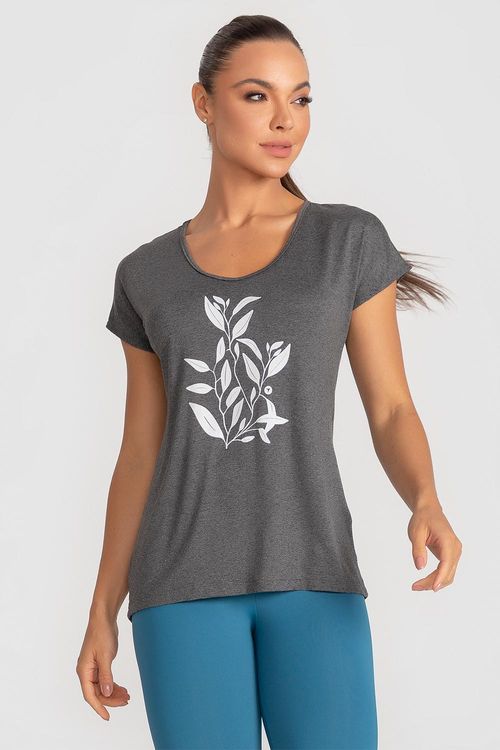 T-Shirt Fluidity Leaves - Mescla Preto