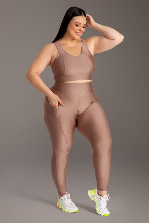 Calça Legging Plus Lumi com Bolsos - Nut