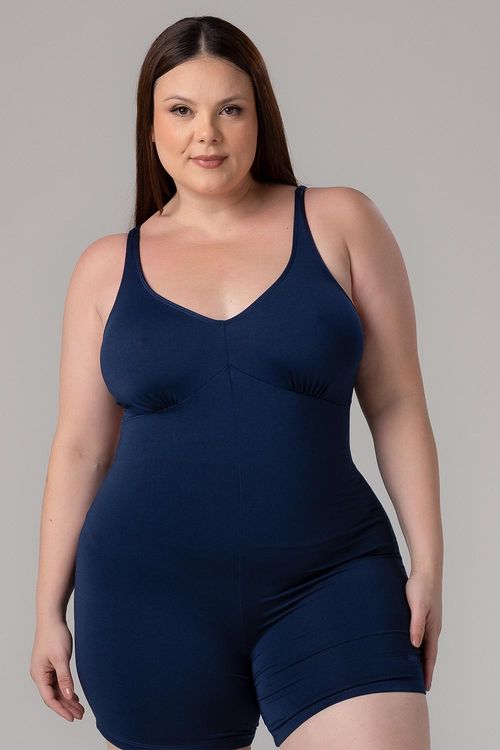 Macaquinho Plus Aberto nas Costas com Fecho e Touca - Marinho