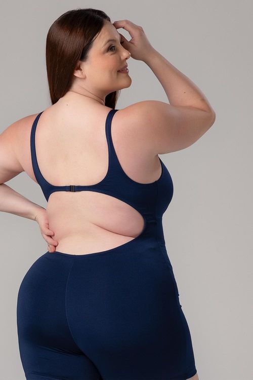 Macaquinho Plus Aberto nas Costas com Fecho e Touca - Marinho