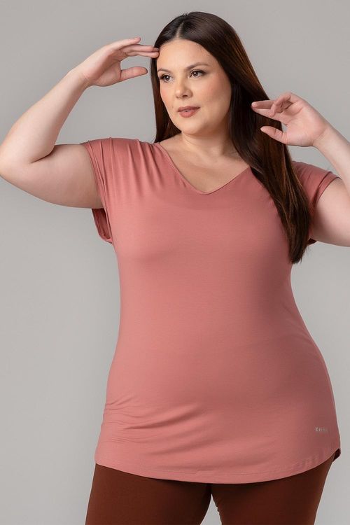 Blusa Fluidity Plus Essential Decote V - Rosa Velho