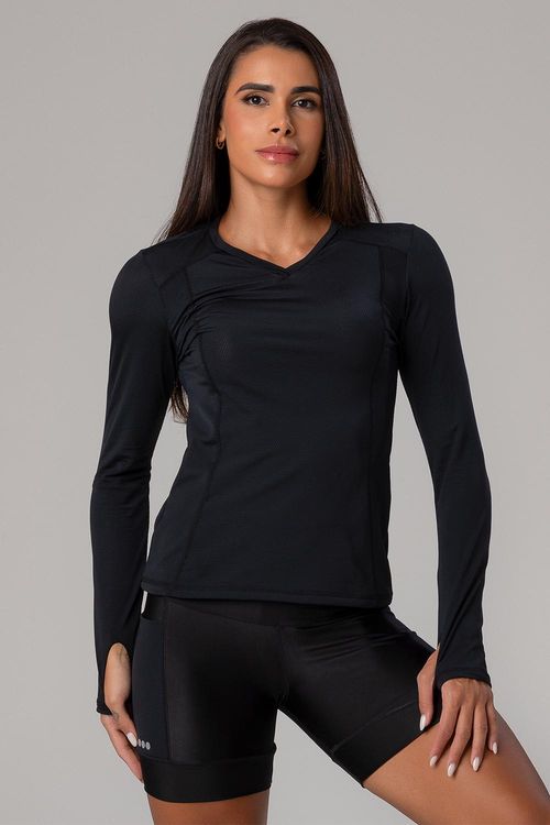 Blusa Aero Running com Abertura para Polegar - Preto