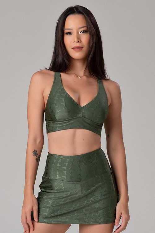 Top Jacquard ID Decote V Com Bojo Removível - Verde Croco