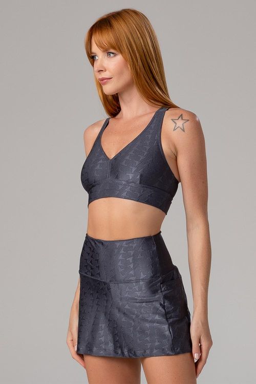 Top Jacquard ID Decote V Com Bojo Removível - Chumbo