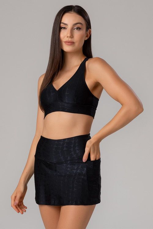 Top Jacquard ID Decote V Com Bojo Removível - Preto