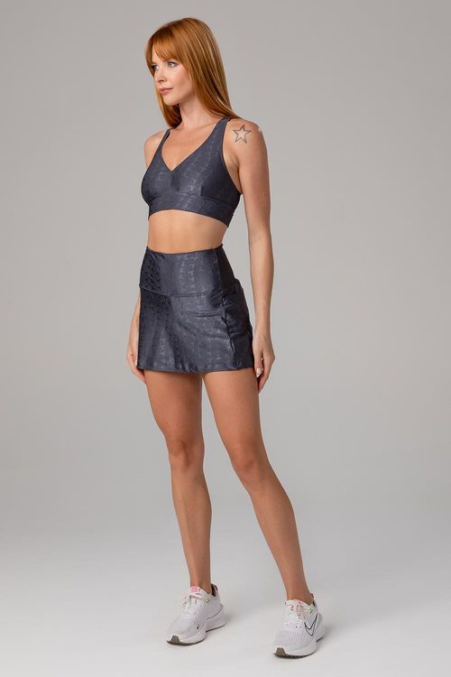 Saia-Shorts Jacquard ID com Bolso - Chumbo