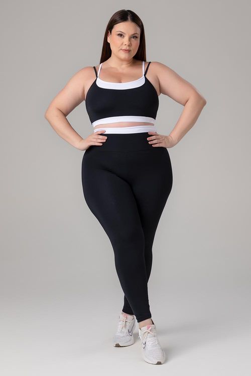Calça Legging Plus Cover Dual - Preto / Branco