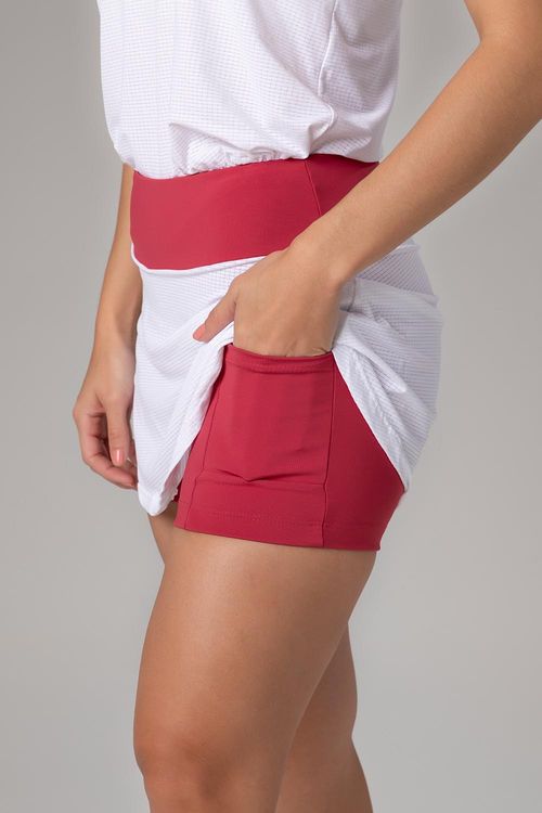 Saia-Shorts Texture Air com Bolso - Branco/Ameixa