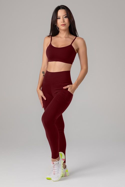 CALÇA LEGGING HIGH COMPRESSION ESSENTIAL COM BOLSO ADULTO - REF. F14391 - BORDO
