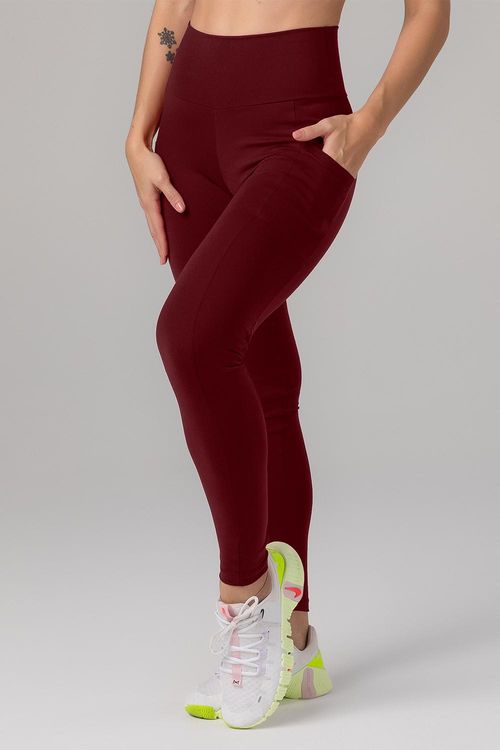 CALÇA LEGGING HIGH COMPRESSION ESSENTIAL COM BOLSO ADULTO - REF. F14391 - BORDO