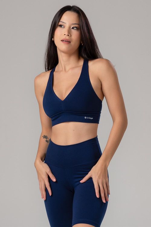 TOP HIGH COMPRESSION DECOTE V COM BOJO REMOVÍVEL ADULTO - REF. F12171 - MARINHO - ADULTO