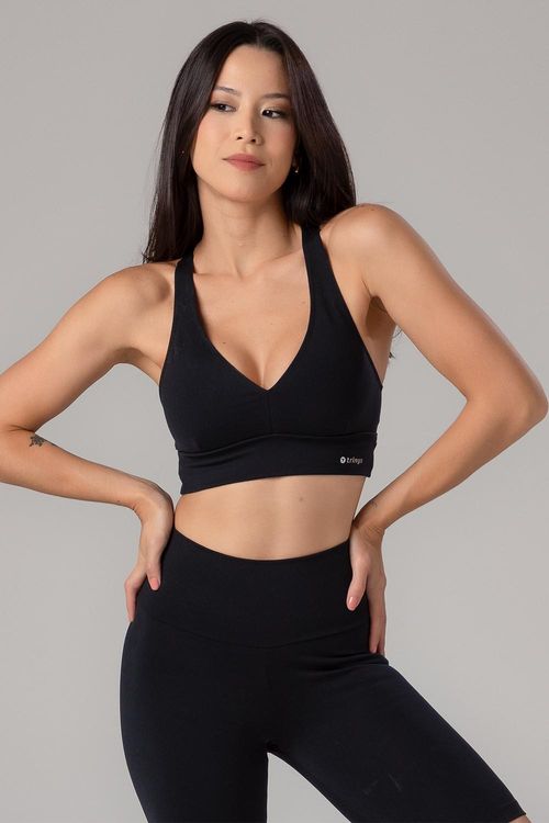 TOP HIGH COMPRESSION DECOTE V COM BOJO REMOVÍVEL ADULTO - REF. F12171 - PRETO