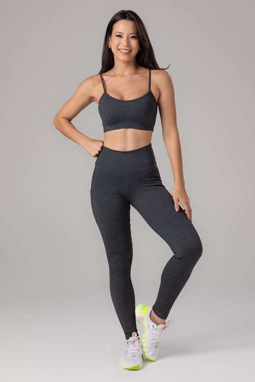 CALÇA LEGGING HIGH COMPRESSION ESSENTIAL COM BOLSO ADULTO - REF. F14391 - MESCLA PRETO